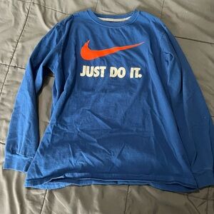Nike Kids Blue Long Sleeve Tee with Orange Swoosh